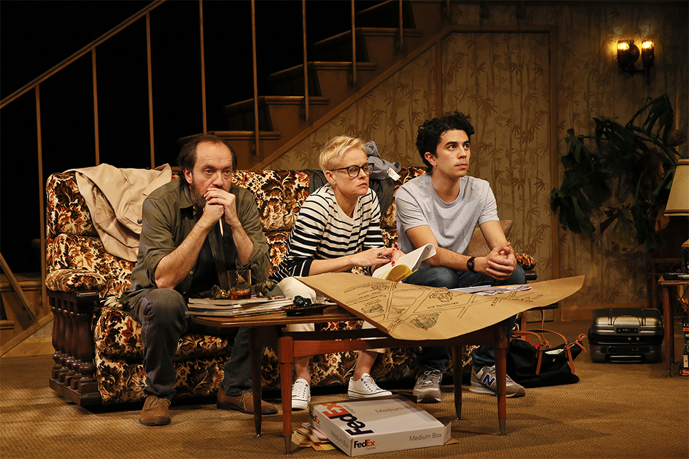 Steve Mouzakis as John D'Agata, Nadine Garner as Emily Penrose, and Karl Richmond as Jim Fingal in Lifespan of a Fact (photograph by Jeff Busby)